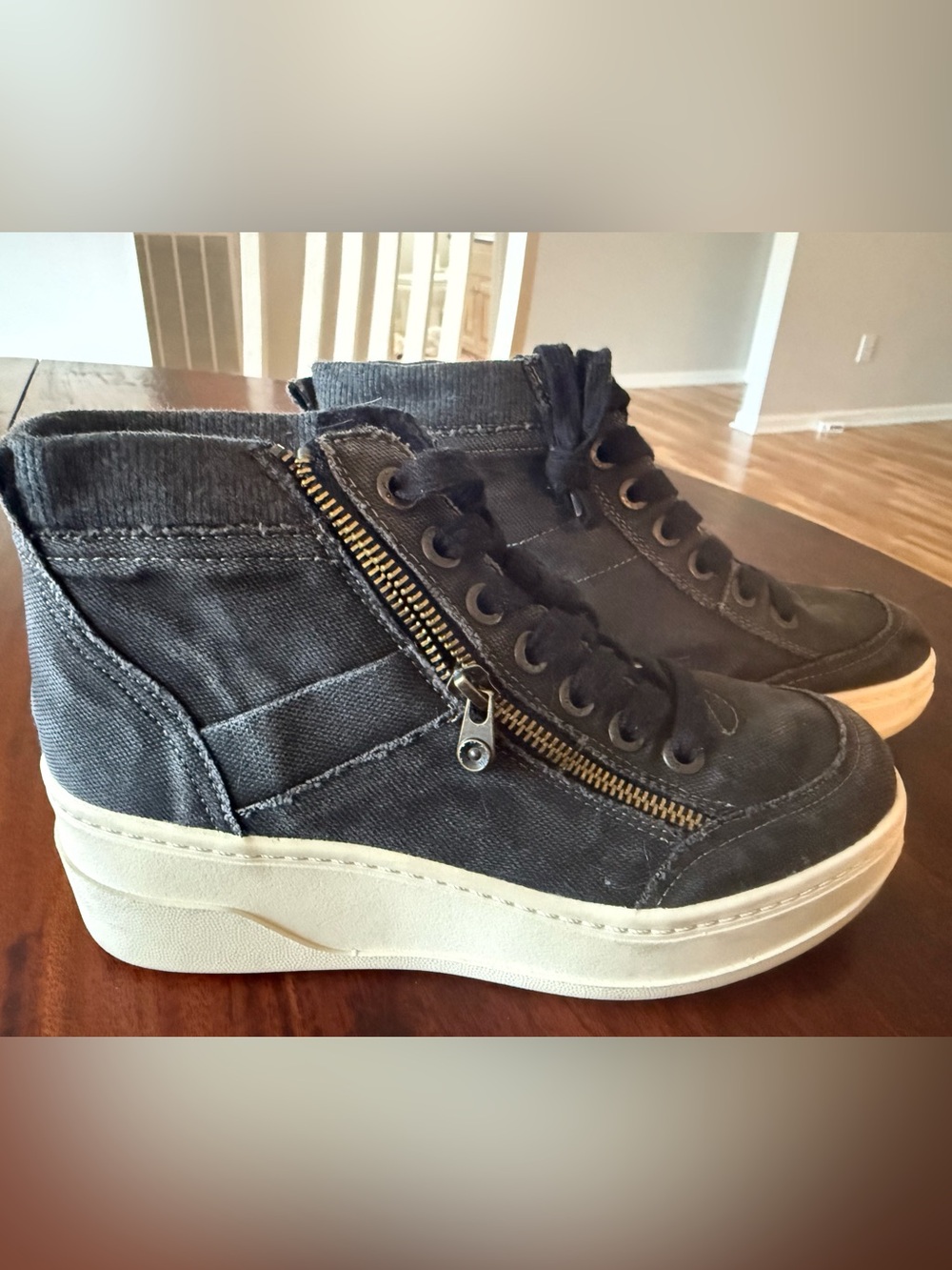 Platform High-Top Ankle Bootie in Charcoal with Gold Zip